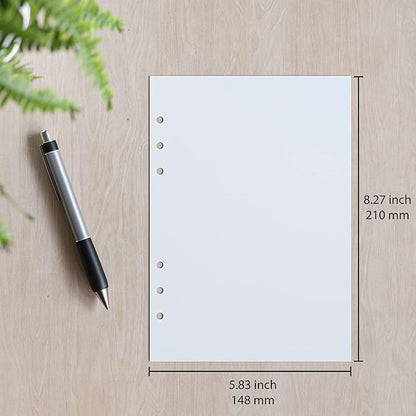 A5 Blank Paper 6-Hole Punched, 500 Sheets (1,000 Pages), 100 GSM, Printer Paper 148mm x 210mm (5.83 in. x 8.27 in.)