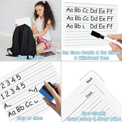 12PCS Dry Erase Boards,9"x12" Double Sided Small Whiteboards with Lines,Students,Education Teacher Classroom,Mini Portable Drawing Learning Lapboards with Colors Pens and Erasers.