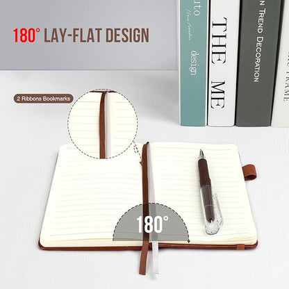 Small Notebook College Ruled, 3 Pack (Brown) 3.7x5.7 in Pocket Notebook Journaling Notebooks Mini Hardcover Lined Note Pads with Pens for Work Business Travel and Office Supplies