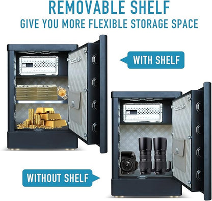 Tenamic Fireproof Fingerprint Safe Box 3.02 Cuft with Separate Lock Box and Hidden Bottom Compartment, Touch Screen Keypad Security Box with Induction Light and Leather Key Card Pouch