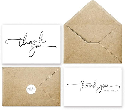 120 Bulk Handwritten Thank You Cards Blank Inside with Brown Kraft Envelopes and Matching Stickers, Perfect for: Wedding, Bridal Shower, Baby Shower, Birthday, or just to say thanks!