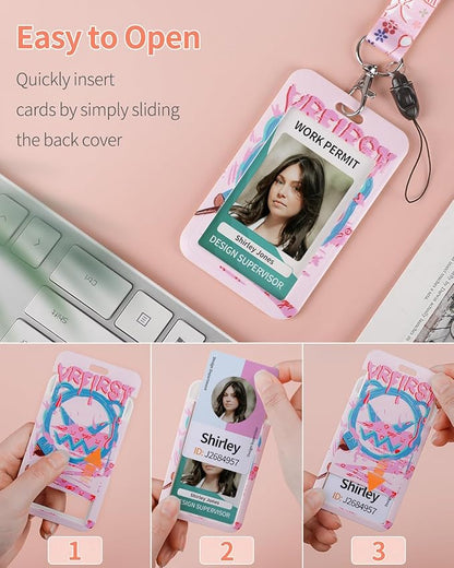 Uniclife Fashionable Sliding Badge Holder Angry Bear Plastic Case with Retractable Badge Reel Carabiner Clip & Detachable Lanyard Strap Embossed Vertical Card Protector for Women Nurse Teacher Student