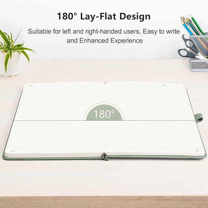 RETTACY Journaling Notebooks, A5 Lined Journal Notebook with 192 Numbered Pages, 5.7'' × 8.3'' Medium Size, for Writing, Work, Office, Leather Hardcover, 100 GSM Thick Paper (Sage Green)