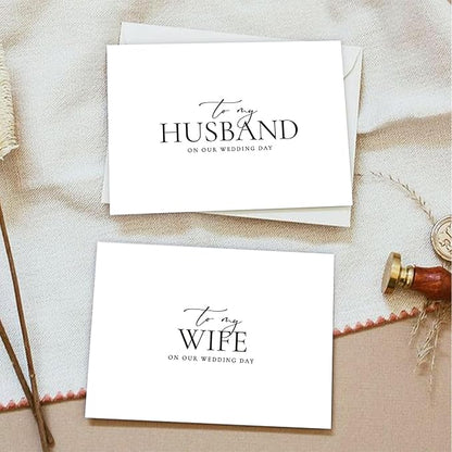 Set of 2 Wedding Cards for Husband and Wife with Matching Envelopes, To My Husband on our Wedding Day Card, To My Wife on our Wedding Day Card. （Husband/Wife A）