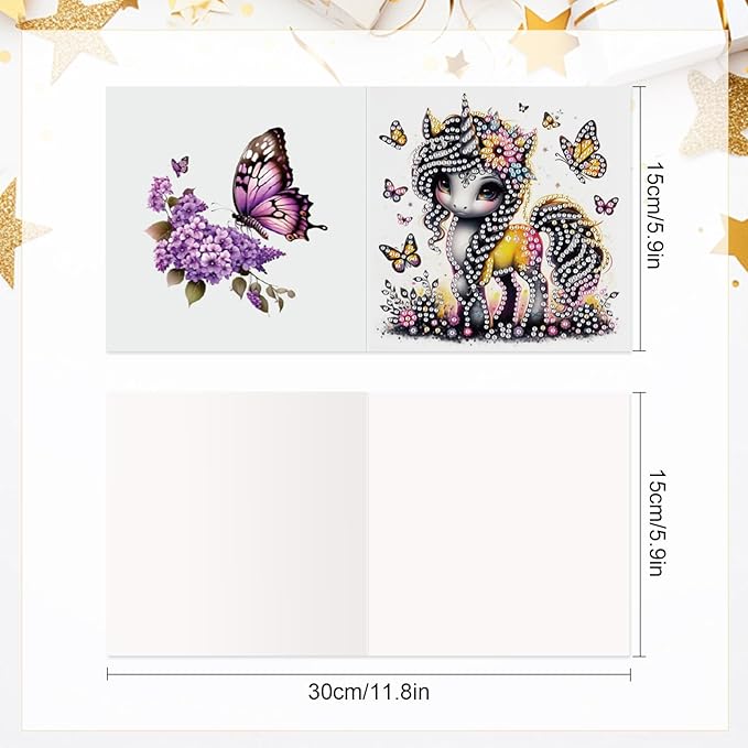 6 Pcs 5D Rhinestone Painting Greeting Cards Kits, Handmade Festival Greeting Cards with Envelopes DIY Diamond Art Crafts Birthday Cards with Laser Effect for Birthdays Celebrations (Cute Animals)
