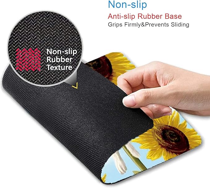 Cats and Sunflowers Mouse Pad Non-Slip Rubber Base Gaming MousePads for Computers Laptop Office,Cute Mouse Pads with Designs for Women,9.5"x7.9"x0.12" Inch(240mm x 200mm x 3mm)