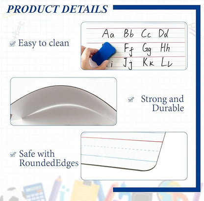 24 Pack Dry Erase Boards, 9"x12" Double Sided Whiteboards Small Whiteboards with Lines for Students, Kids, Teacher Classroom, Mini Portable White Boards with 24 Makers, 24 Erasers