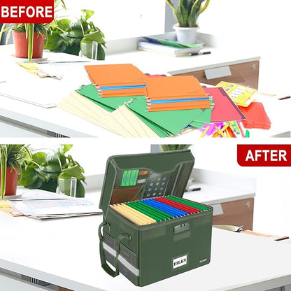 DocSafe File Box Fireproof Document Box with Lock,File Storage Organizer Box with Insert Mesh Pocket,Collapsible Portable File Box Home Office File Cabinet for Hanging Letter/Legal Folder,Green,2 Pack