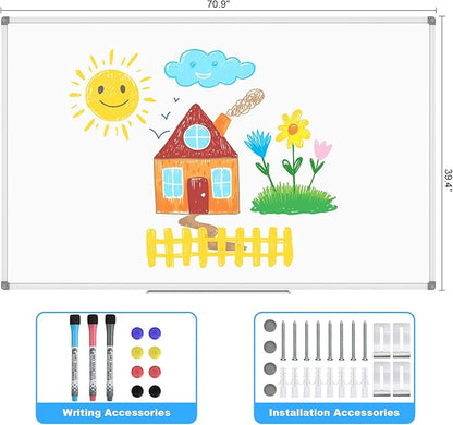 Lockways Large 72" x 40" Magnetic Dry Erase Board - Wall Mounted Whiteboard| White Board with Pen Tray, Aluminum Message Presentation Memo Board for Office & School