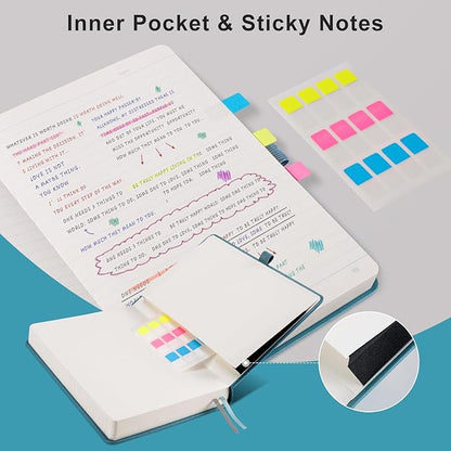 EMSHOI A5 Hardcover Leather Journal - 320 Pages, 100GSM Thick Notebook Lined Journal for Writing Women & Men, College Ruled, Sun Design- Light Blue (5.75" x 8.38")