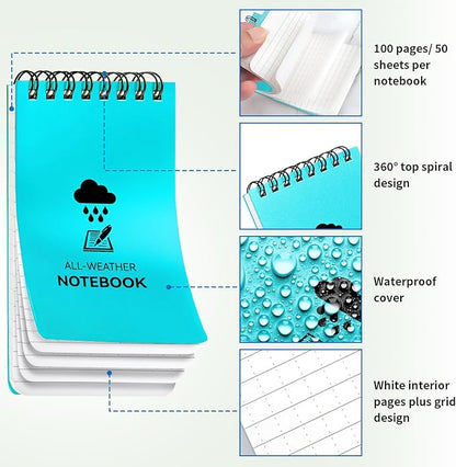 3 Pack Waterproof Notebook, 3 x 5 Pocket Notepad, All Weather Small Pocket Notebook Stone Paper, Mini Spiral Notepad Police Notepad 100 Lined Pages for Outdoor Office