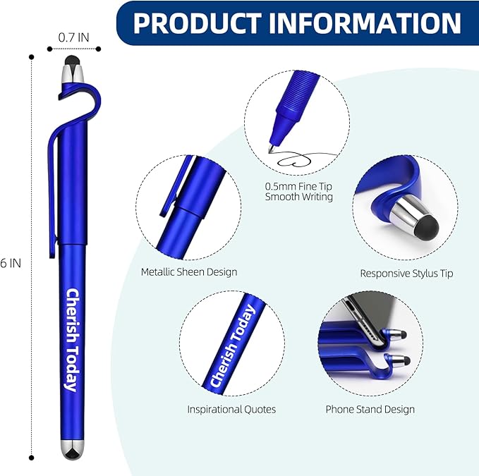 50 Pcs Inspirational Pens Batch, Motivational Ballpoint Pen with Writing Touch Screen And Mobile Phone Stand 3-in-1, Black Ink Office Encouraging Quotes, Office School Supplies Inspirational Gifts