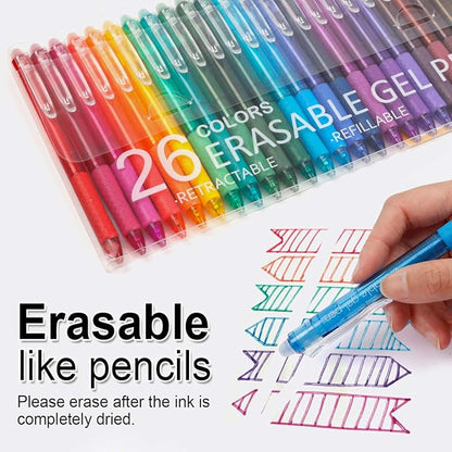 Vanstek 26 Colors Erasable Gel Pens, Retractable Erasable Pens Clicker, Fine Point(0.7), Make Mistakes Disappear, Premium Comfort Grip for Drawing Writing Planner and School Supplies
