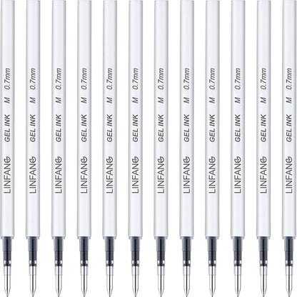Black Gel Pens Refills, 12 Pack Retractable Gel Ink Pen Refills Bulk, Medium Point 0.7mm Tip Smooth Writing Quick Dry Gel Pen Refills for Journaling Writing School Office Supplies (12 Black 0.7mm)