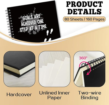 YAZMEEN Inspirational Blank Spiral Notebook（160 Pages） Goals are Achieved One Step at A Time Hardcover Sketchbook Encouragement Notebook Journal Funny Birthday Gift for Teen Teacher Student Coworker