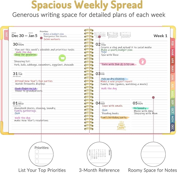 Forvencer 2025 Planner, Hardcover Weekly and Monthly Planner, January 2025 - December 2025, 8.5" x 11", Spiral Calendar Planner with Tabs, Exquisite Daily Organizer Notebook with Inner Pocket, Agenda Journal for Office Home School, A4 Size, Green