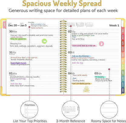 Forvencer 2025 Planner, Hardcover Weekly and Monthly Planner, January 2025 - December 2025, 8.5" x 11", Spiral Calendar Planner with Tabs, Exquisite Daily Organizer Notebook with Inner Pocket, Agenda Journal for Office Home School, A4 Size, Pink