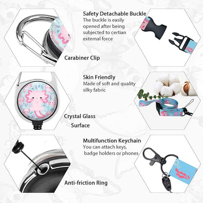 Cute Axolotls Lanyards for Id Badges, Retractable ID Badge Holder with Detachable Lanyard, Fashionable Badge Reel Heavy Duty with 360 Degrees Rotate Carabiner Clip, Nurse Teacher Office Gifts