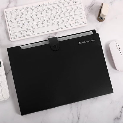 SKYDUE Expanding File Folders with Labels,8 Pockets Accordion File Organizer, Portable Document Paper Organizer, A4 Letter Size Filing Folder for Office, Pack of 4, Black