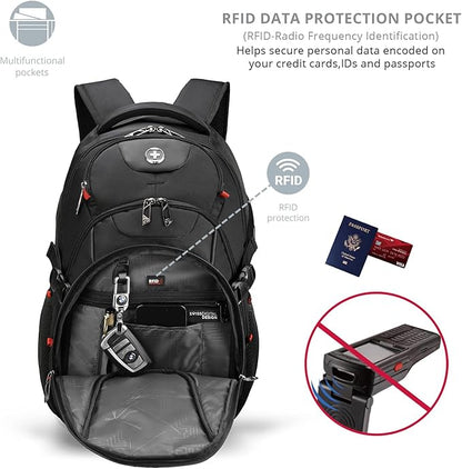 Swissdigital Design Large Business Laptop Backpack with Smart USB Charging Port Travel Backpack Fits 15.6 inches laptops (VECTOR SD803-01 Black)