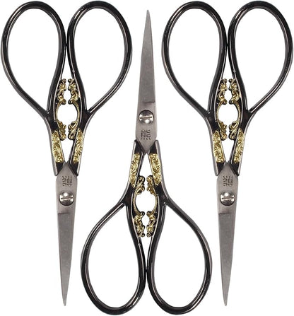 JubileeYarn Scrollwork Embroidery Craft Scissors - Black - 3 Scissors