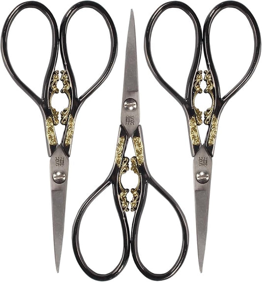 JubileeYarn Scrollwork Embroidery Craft Scissors - Black - 3 Scissors