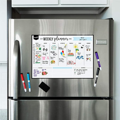Cinch! 19x13-Inch Magnetic Whiteboard for Fridge - Weekly Calendar and Meal Planner - Stain Resistant Dry Erase Board with 4 Fine Tip Markers and Eraser - Magnetic Weekly Planner for Easy Scheduling