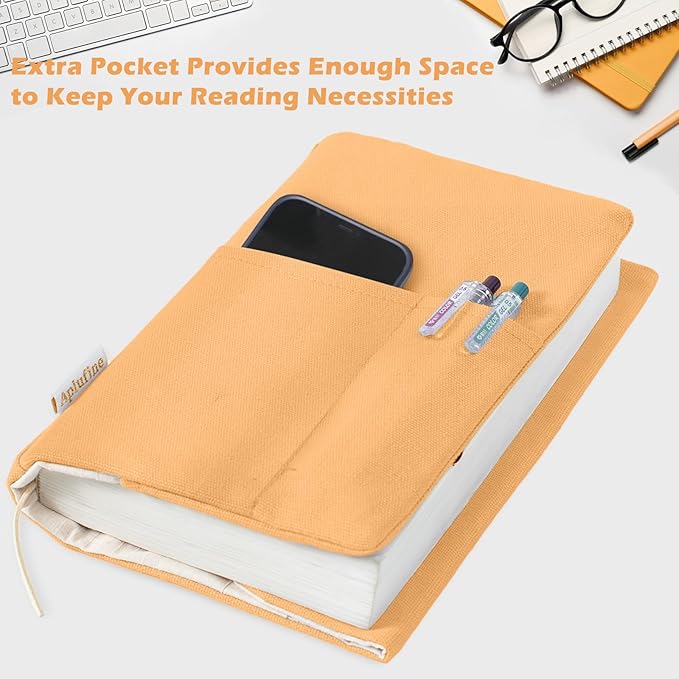 Canvas Book Covers, Washable Book Protector, Book Cover for Paperback Novels, Adjustable Book Cover for Hardcover with Pockets for Pen, Soft Cover Books, Book Lovers Gifts