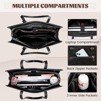 RAINSMORE Laptop Bag for Women 15.6 Inch Vintage Leather Professional Work Tote Bag Waterproof Computer Bag Shoulder Bag for Business Office