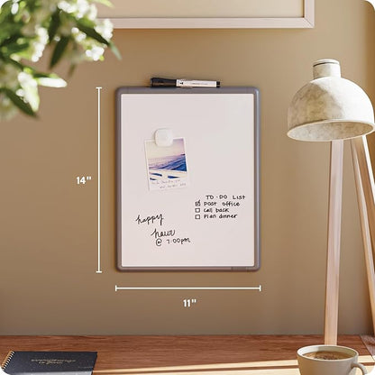 U Brands Contempo Magnetic Dry Erase Board, 11”x14”, Gray Modern Frame, Includes Magnet and Marker