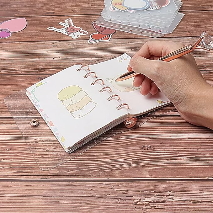 Glitter Powder PVC Binder Cover 6 Round Ring Binders Snap Button Closure Loose Leaf Folders Refillable Soft PVC Notebook Shell Protector (Rose Gold 6 Rings, A7 Binder)