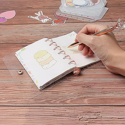 Glitter Powder PVC Binder Cover 6 Round Ring Binders Snap Button Closure Loose Leaf Folders Refillable Soft PVC Notebook Shell Protector (Rose Gold 6 Rings, A7 Binder)