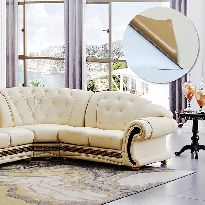 CHEIGHY Leather Repair Patch for Couches Self-Adhesive Leather Repair Tape kit for Furniture Sofa Vinyl Car Seats Couch Chairs Shoes Down Jackets (Beige, 17X79 inch)