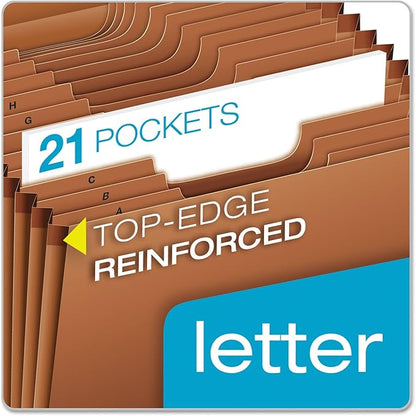 Pendaflex Heavy Duty Expanding File with Extra-Thick Cover, Tyvek Reinforced Edges, 21 Pockets, A–Z Tabs, Elastic Cord Closure, Letter Size (R117ALHD),Brown