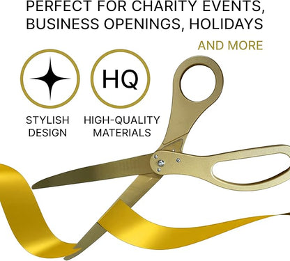 New Edition Grand Opening Ceremony Kit – Heavy Duty 25'' Scissors Gold with Golden Blades and Gold Satin Ribbon for Inauguration Ceremonies & Special Events