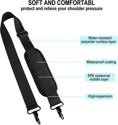 56 inch Shoulder Strap, Universal Adjustable Thick Soft Duffel Bag Shoulder Strap Replacement Comfortable Belt with Metal Swivel Hooks for Laptop Messenger Bag, Briefcase, Shoulder Bag, Black