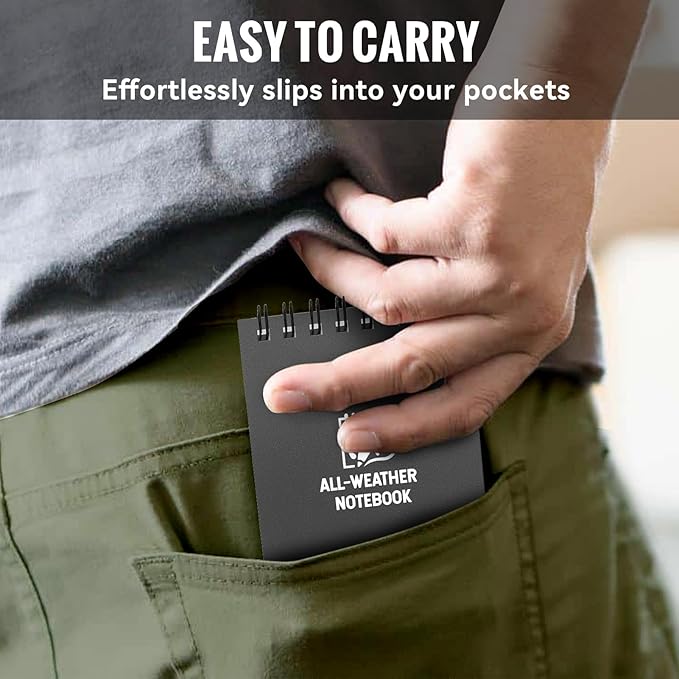 POPYOLA 6 Pack Waterproof Pocket Notebook, 3x5 Pocket Notepad, All Weather Mini Spiral Notepad, Write in the Rain Police Notepad with 100 Squared Pages for Outdoor Home Office School, Grey