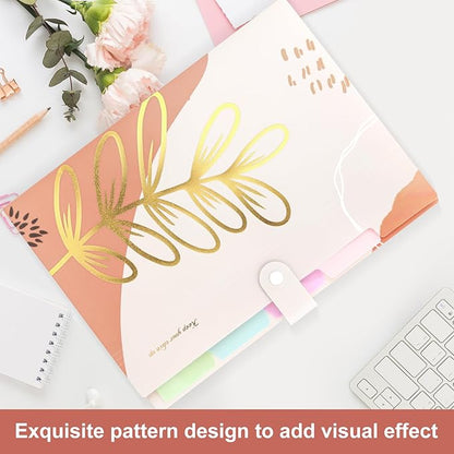 Ddaowanx Expanding File Folder, Letter A4 Size Accordion Plastic File Organizer, 5 Pocket Folders for Documents, Aesthetic Folder with Labels, Paper Organizer for School Office (Bohemian Printed 1)