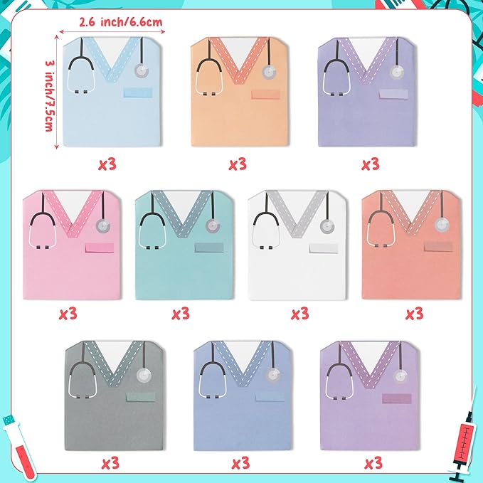 ANGOLIO 30Pcs Nurse Gift Sticky Notes Nurse Costume Themed Sticky Notes Nurse Appreciation Gifts Student Essentials Fun Cute Memo Pads for Nurses Doctor Hospital Gift