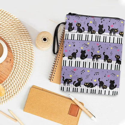 COEQINE Book Sleeve Pouch Purple Cats Piano Keychain Pattern Book Covers for Hardcover Paperbacks Purple Floral Book Cover Book Clothing