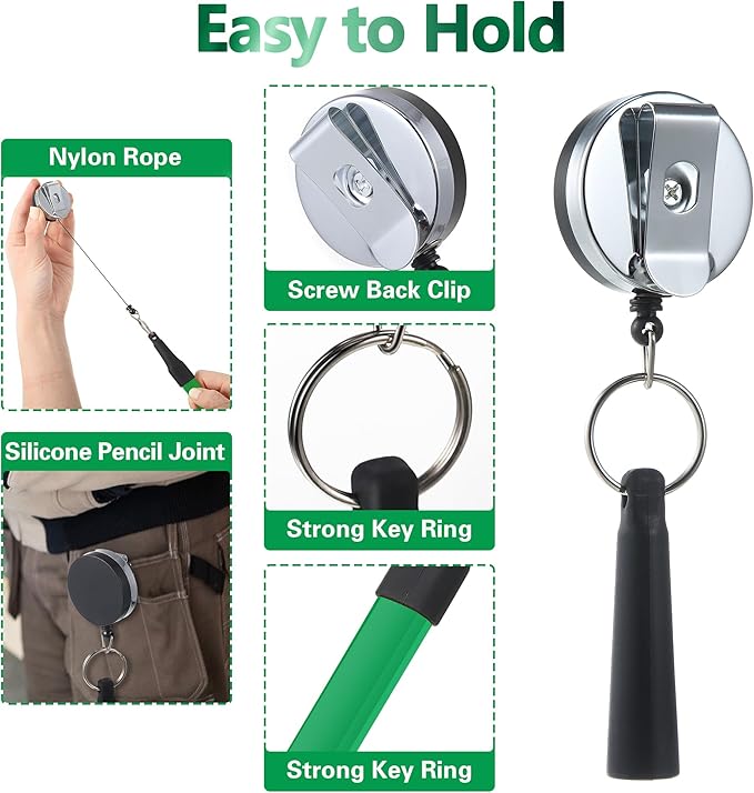 14 Pcs Carpenter Pencils, 7 Inches Flat Octagonal Hard Black Woodworking Construction Pencils Heavy Duty with Pencil Sharpener and Retractable Pencil Holder for Contractor Carpentry (Green)