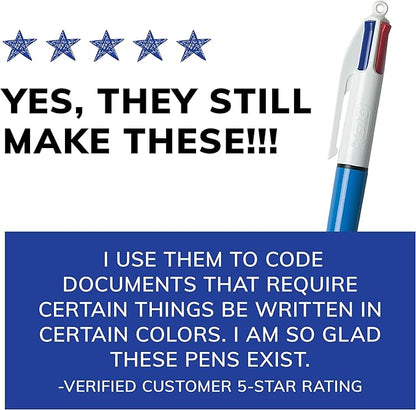 BIC 4-Color Original Retractable Ball Pens, Medium Point (1.0mm), 3-Count Pack, Retractable Ball Pen With Long-Lasting Ink