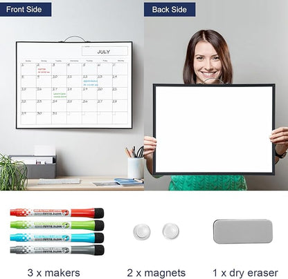 TSJ OFFICE White Board Calendar - 12 X 16 Inches Magnetic Dry Erase Board Monthly Calendar, Double Sided Whiteboard with a Handle, to Do List Notepad for Office, Home, School, Black Aluminum Frame