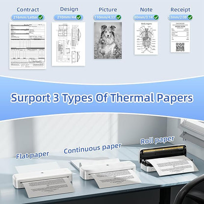 Phomemo M834 Ultra Portable Printer,(Upgraded) Wireless Bluetooth Thermal Printer 8.5" x 11"&A4, Compatible with iOS, Android & PC, Inkless Printer for Travel, Office, School,Home