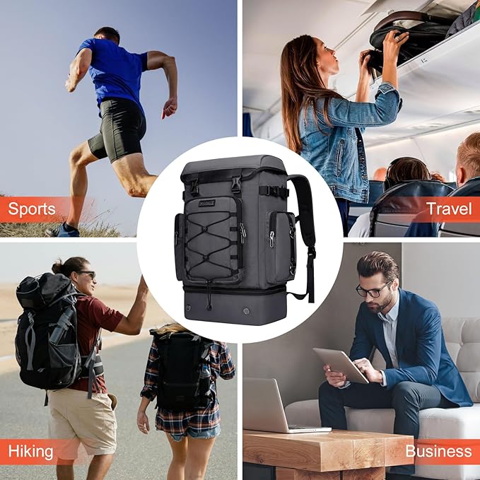 WITZMAN Travel Backpack for Men Women Carry on Bags for Airline Approved Convertible Duffle Luggage Backpack Shoe Compartment（B691 Silvery Grey）