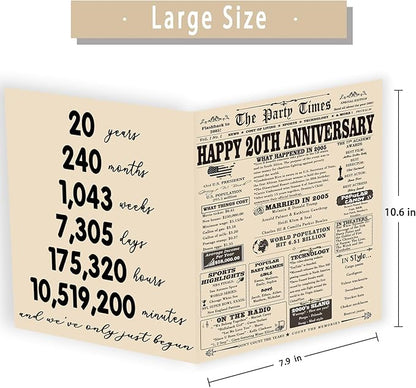 YiKaLus Funny 20th Wedding Anniversary Card Gifts for Mom Dad, Great 20 Wedding Years Aday Gift Ideas for Husband Wife, Vintage Twenty Years Aday Gifts for Him Her