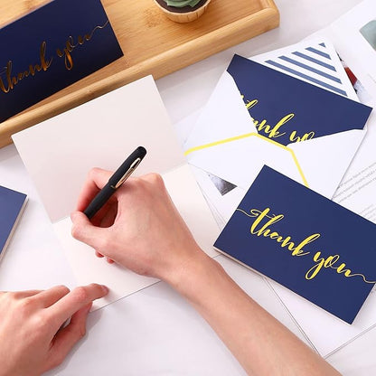 Winoo Design Heavy Duty Thank You Cards with Envelopes - 36 PK - Gold Thank You Notes 4x6 Inches - Baby Shower, Wedding, Small Business, Graduation, Funeral, Bridal Shower (Navy Blue)