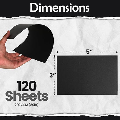 SANZIX 120 Pack Blank Black Cards 3" x 5" - 80 Lbs 220 GSM | Heavyweight Thick Cards | Perfect Blank Index Cards for Notecards, Flashcards, Thankyou Cards, Invitations.