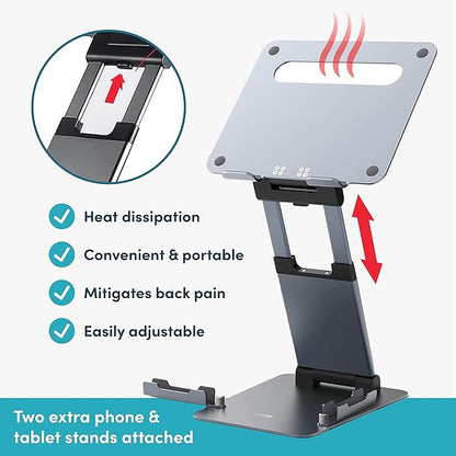 Ergonomic Laptop Stand for Desk, Adjustable Height up to 20", Laptop Riser Computer Pulpit Stand for Laptop, Portable Laptop Stands, Fits MacBook, Laptops 10 15 17 inches Laptop Holder and Laptop Desk