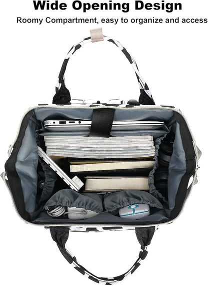 Cow Print Laptop Backpack College School Backpack Bookbags Nurse Backpacks Travel Bags Casual Daypacks for Women Girls Fits 15.6 Inch Notebook